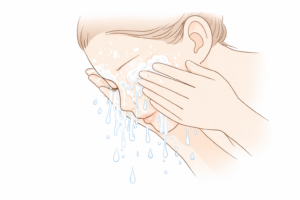 ぬるま湯で顔を優しく洗い流すイラスト